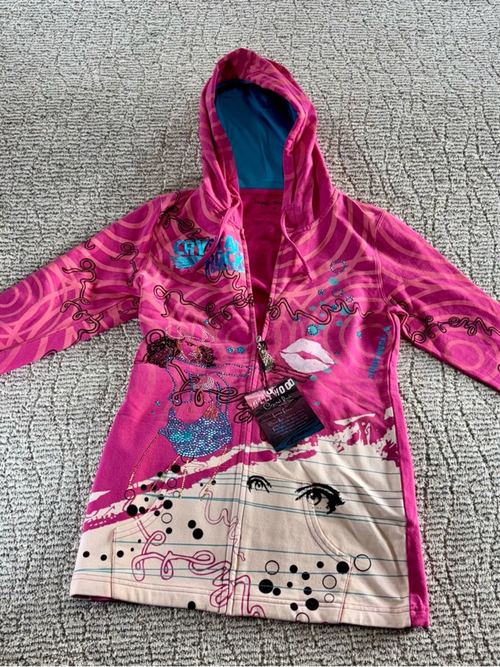 NWT Christian‎ Audigier Women’s Small Crystal Rock Hooded Full Zip - Picture 2 of 13